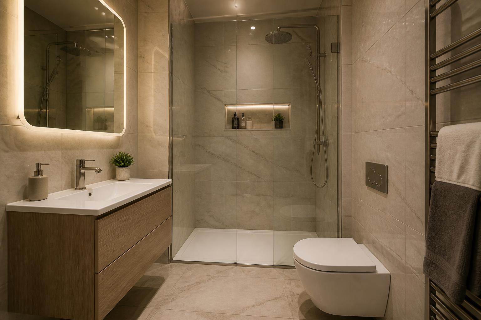 Master ensuite in the affordable modern luxury scheme