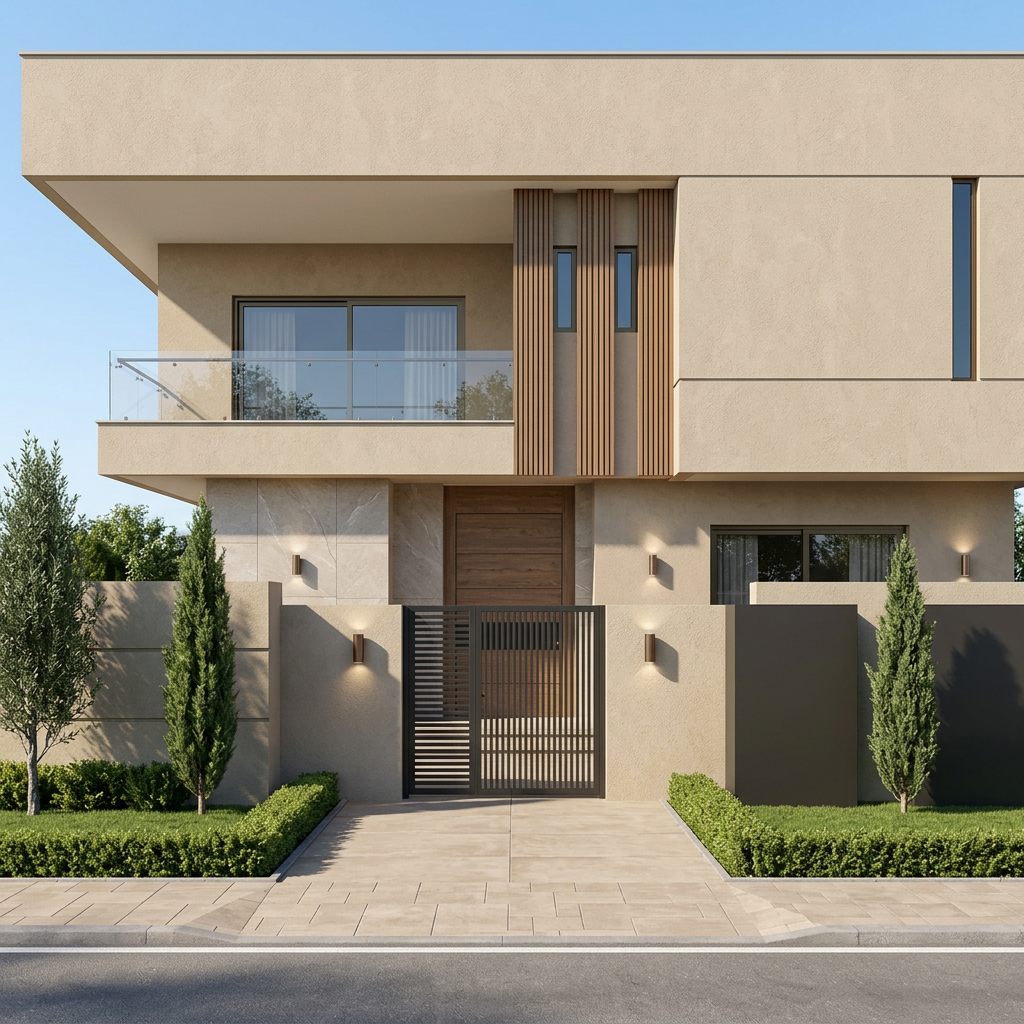 Front façade in the affordable modern luxury scheme