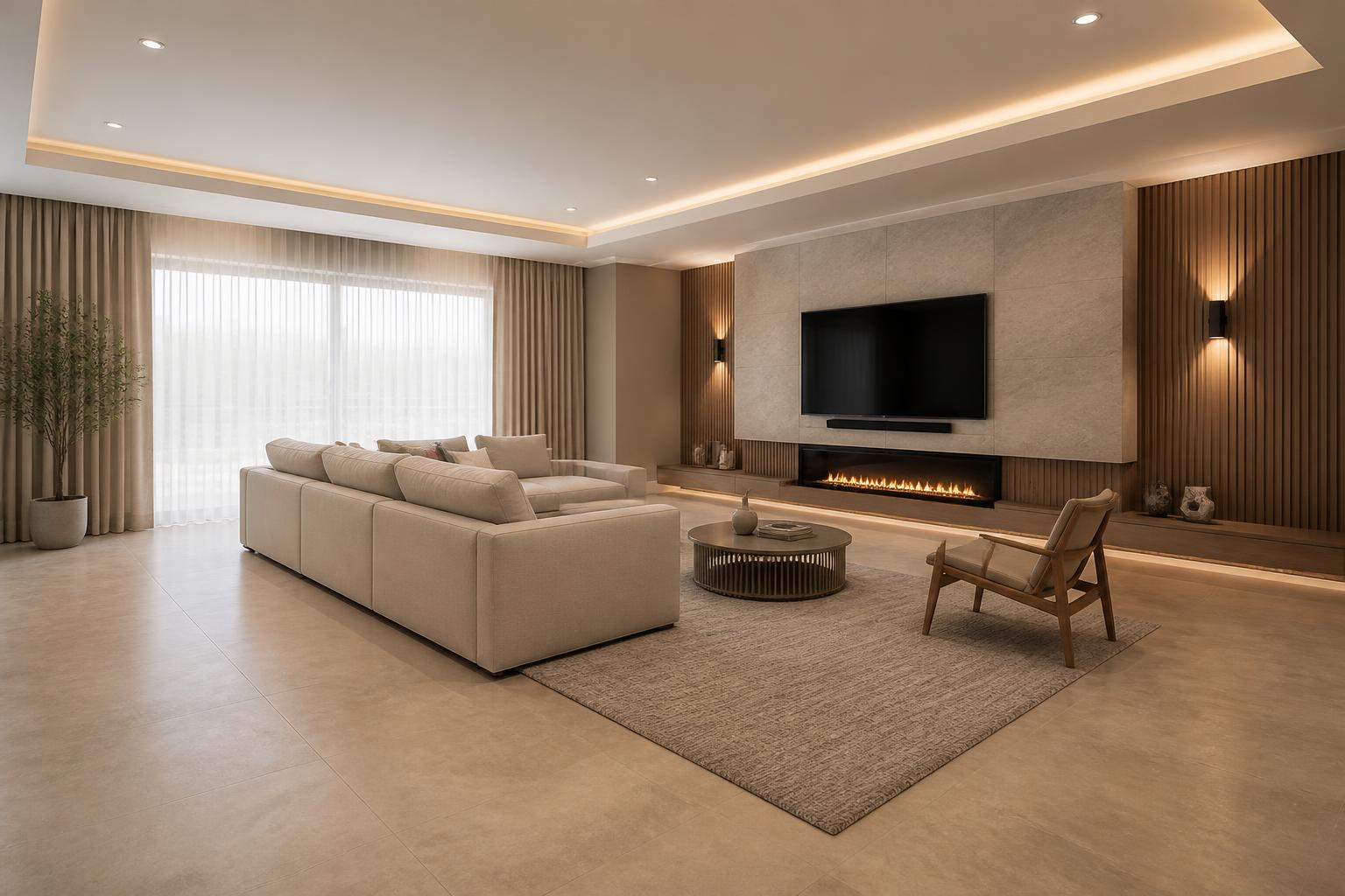 Family living room in the affordable modern luxury scheme