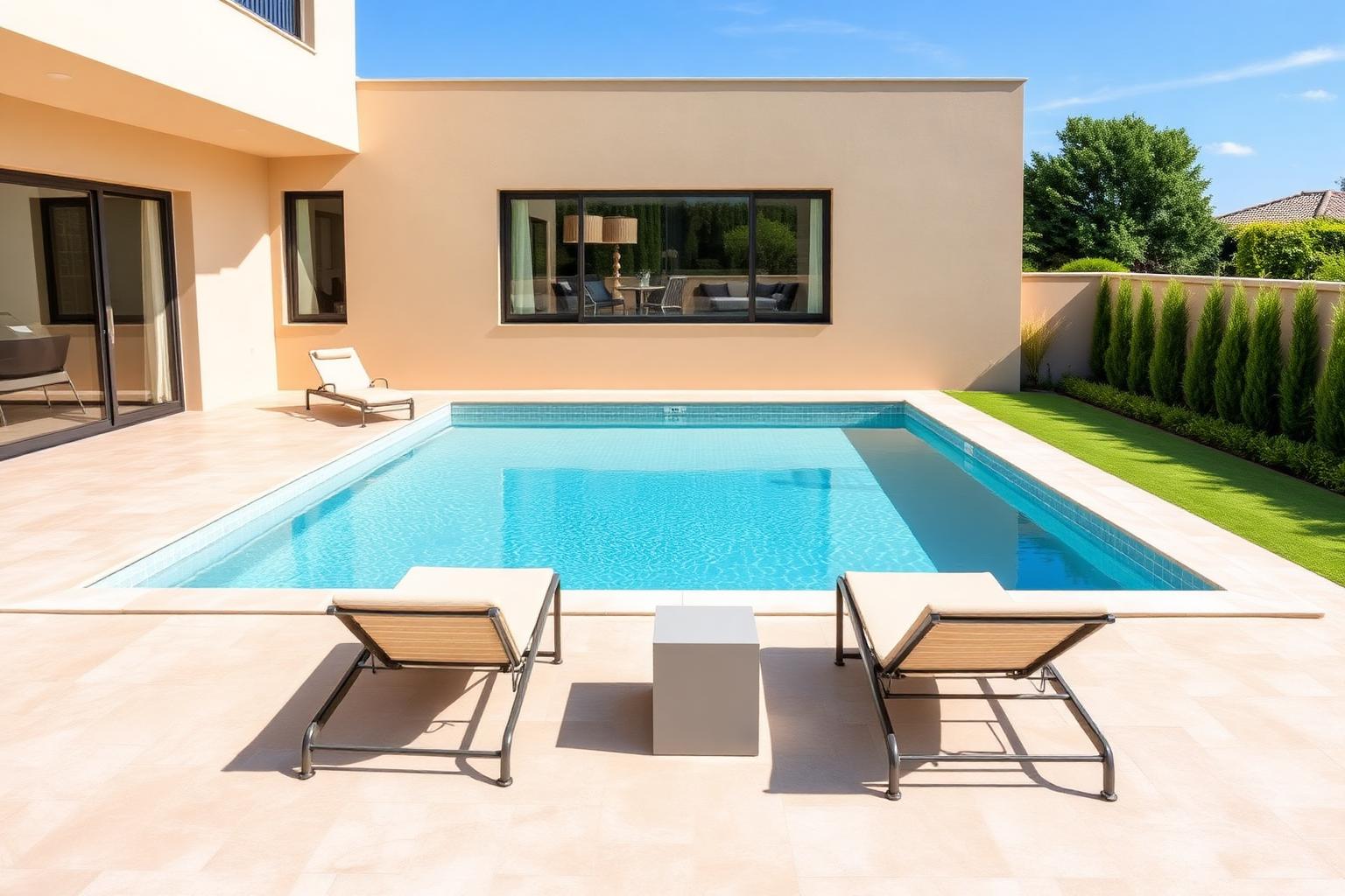 Pool terrace in the affordable modern luxury scheme