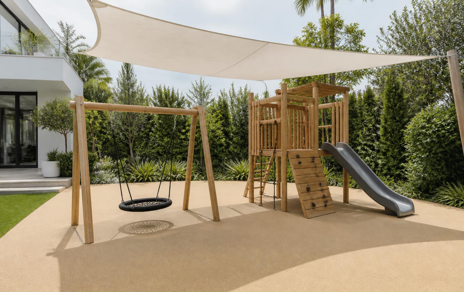 Children's play area integrated into the Villa A68 garden