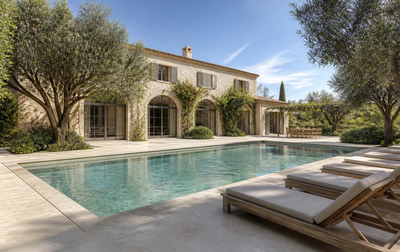 Pool terrace in the high-end modern luxury scheme