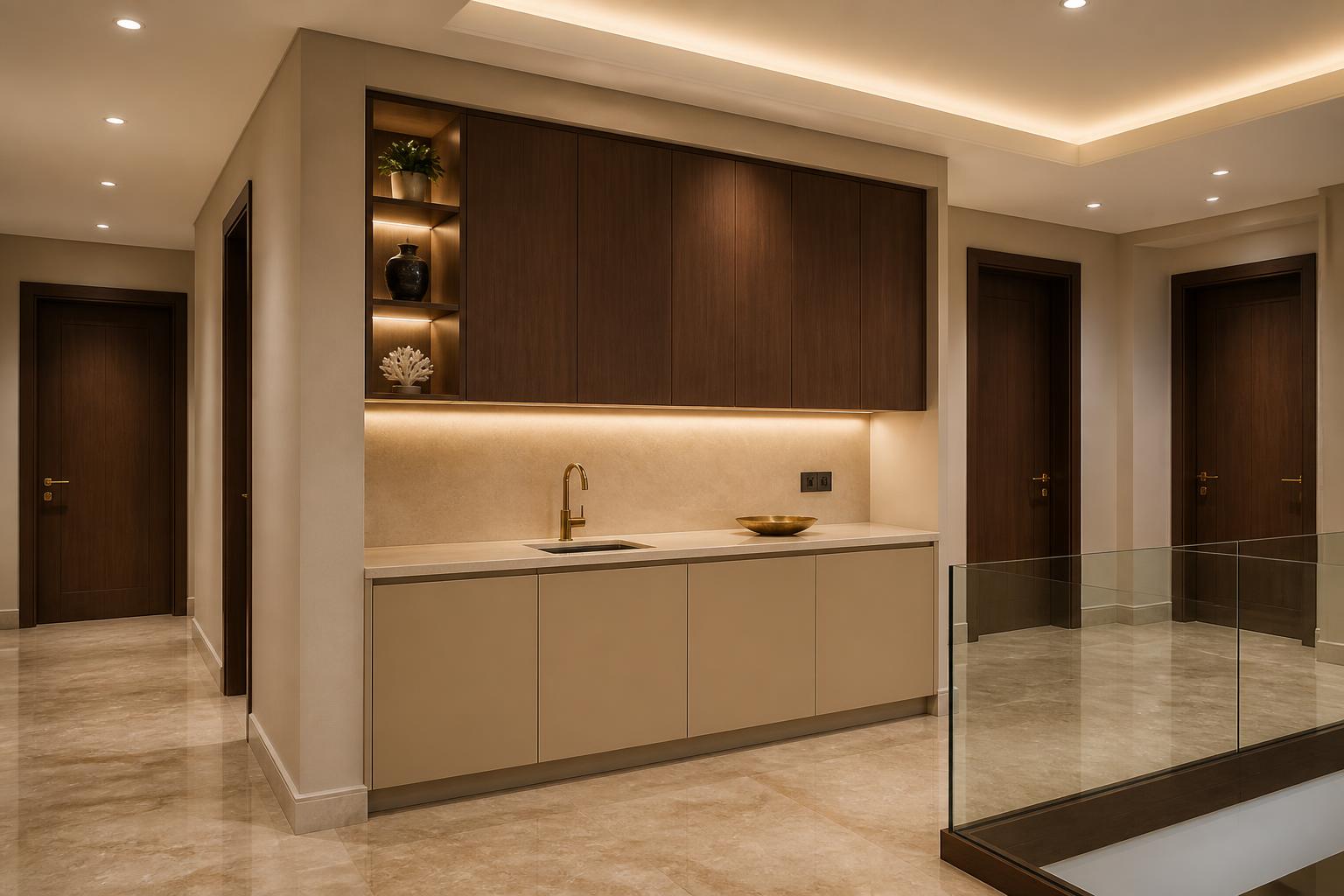 Upper lobby & pantry in the high-end modern luxury scheme