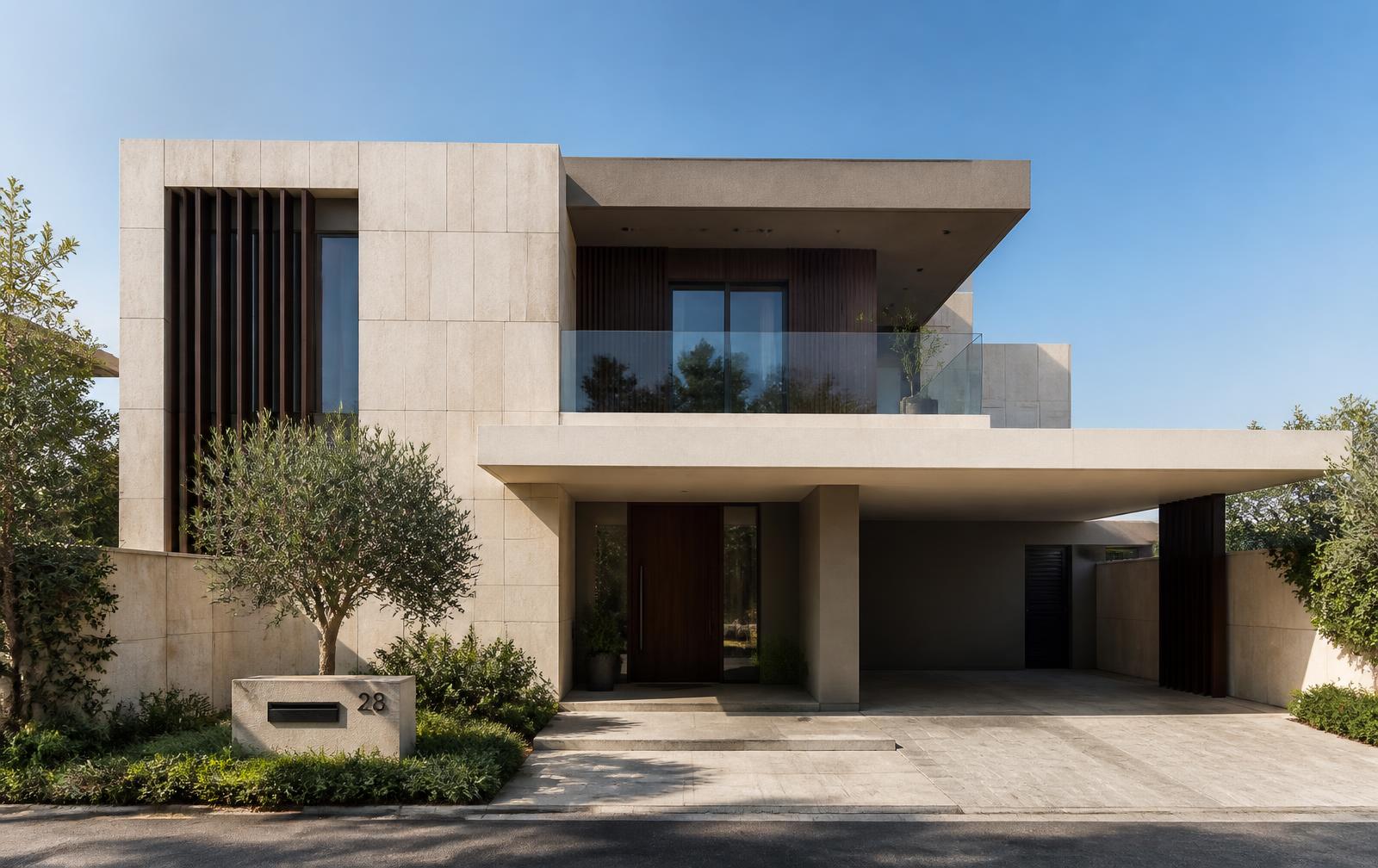 Front façade in the high-end modern luxury scheme