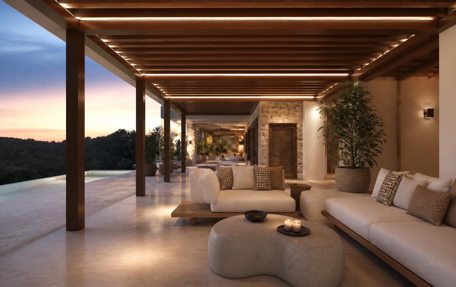 Covered outdoor lounge at Villa A68